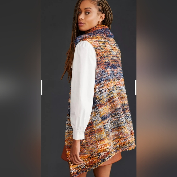 Pilcro Anthropologie sweater cardigan with pockets - orange, blue, white - Picture 9 of 15